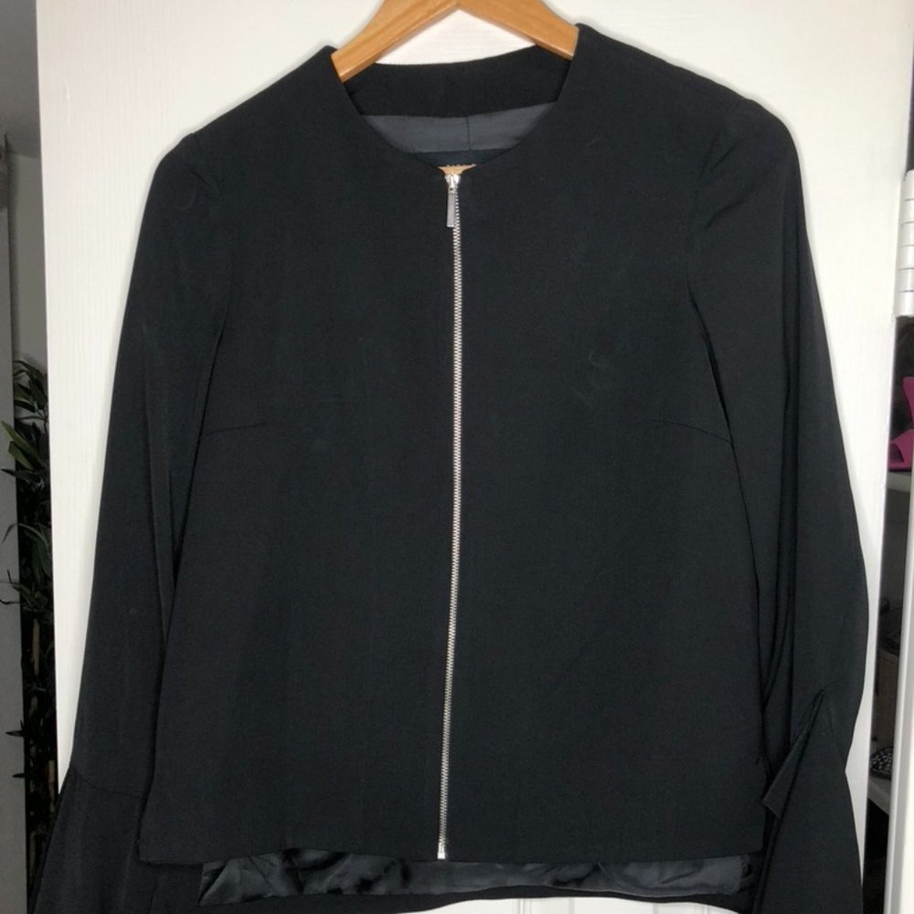 Black Balloon Sleeved Polyester Jacket